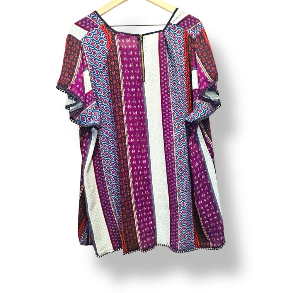 Women’s Size 3X Mix Print Embroidered Popover Blouse Boho Lagen Look Work Travel - Picture 7 of 13